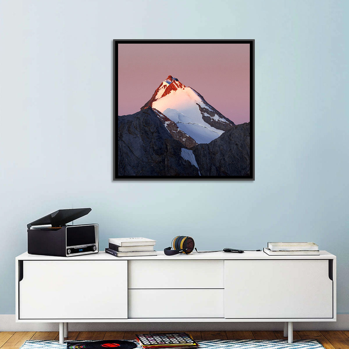 Mount Chimtarga Alpenglow Wall Art in a room, landscape