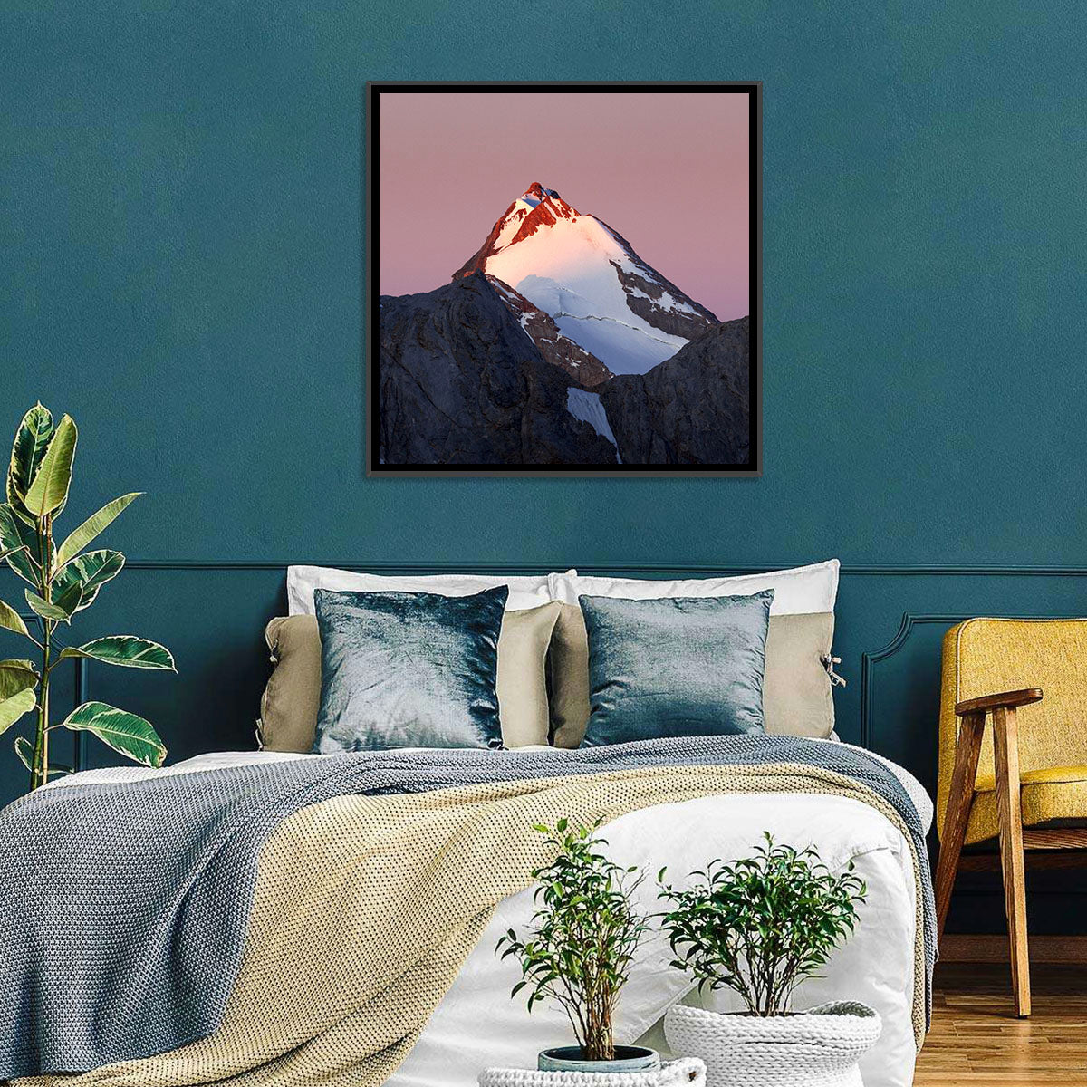 Mount Chimtarga Alpenglow Wall Art in a room, landscape