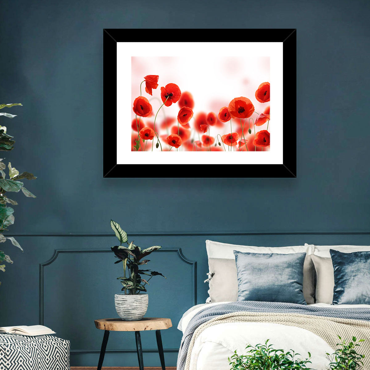 Red Poppy Field Wall Art in a room, landscape