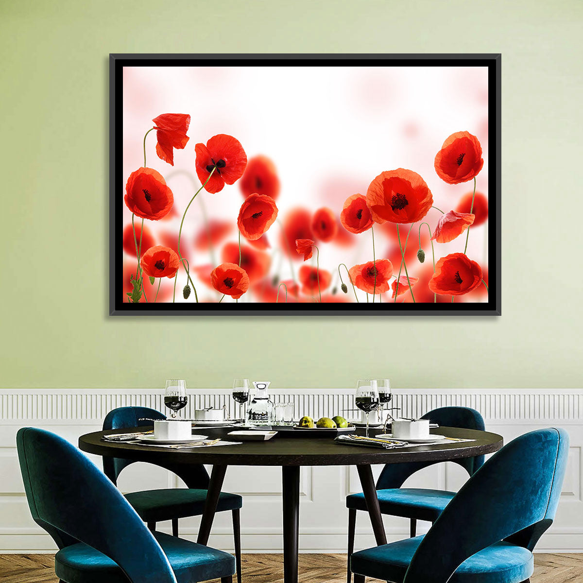 Red Poppy Field Wall Art in a room, landscape