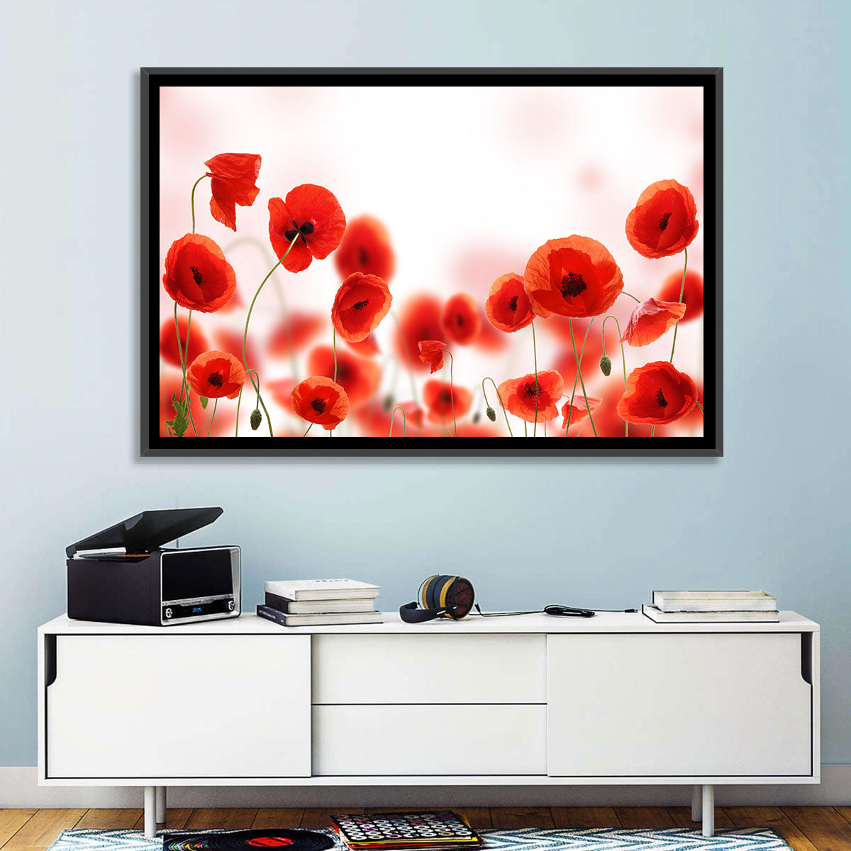 Red Poppy Field Wall Art in a room, landscape