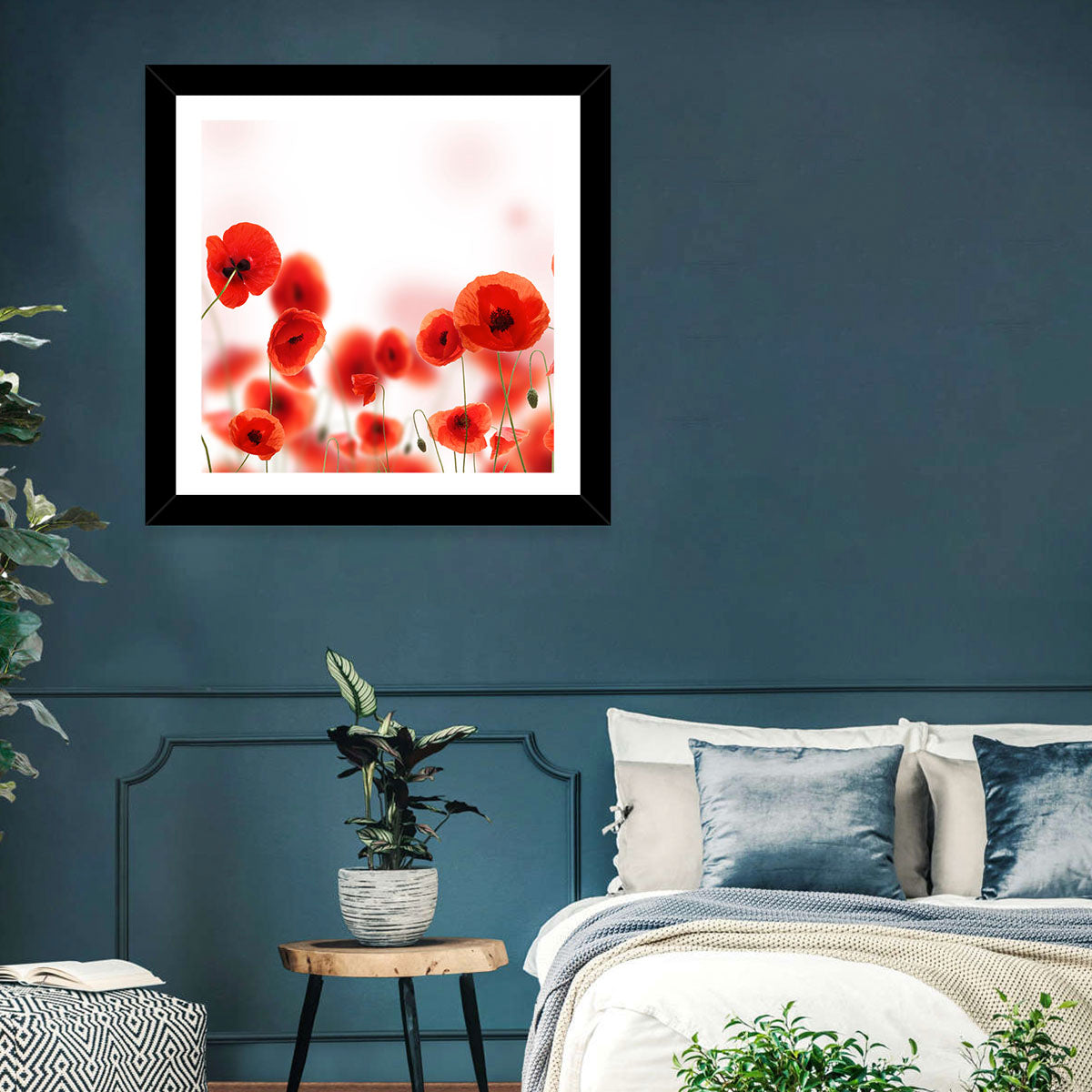 Red Poppy Field Wall Art in a room, landscape