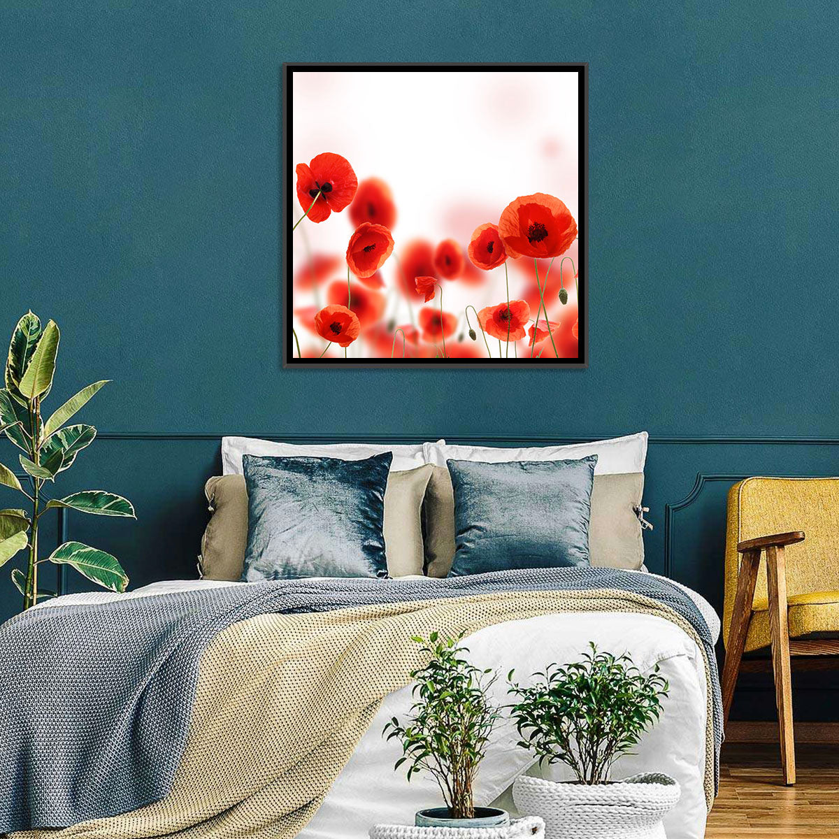 Red Poppy Field Wall Art in a room, landscape