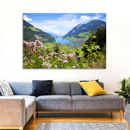 Lungern Village with Wildflowers Wall Art