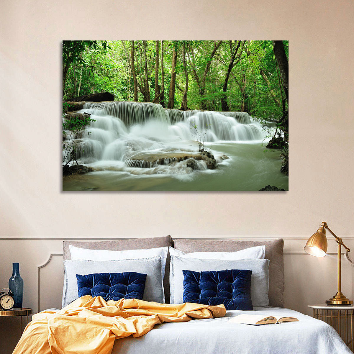 Erawan Falls Forest Cascade Wall Art in a room, landscape
