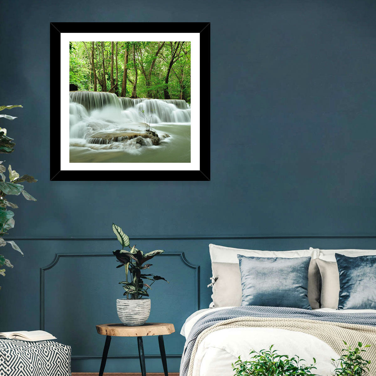 Erawan Falls Forest Cascade Wall Art in a room, landscape