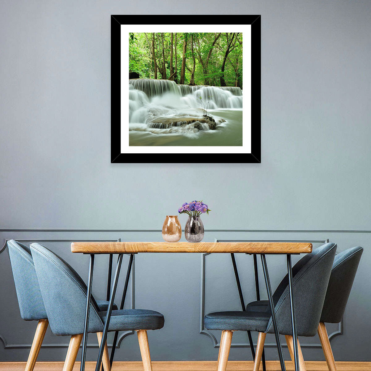 Erawan Falls Forest Cascade Wall Art in a room, landscape