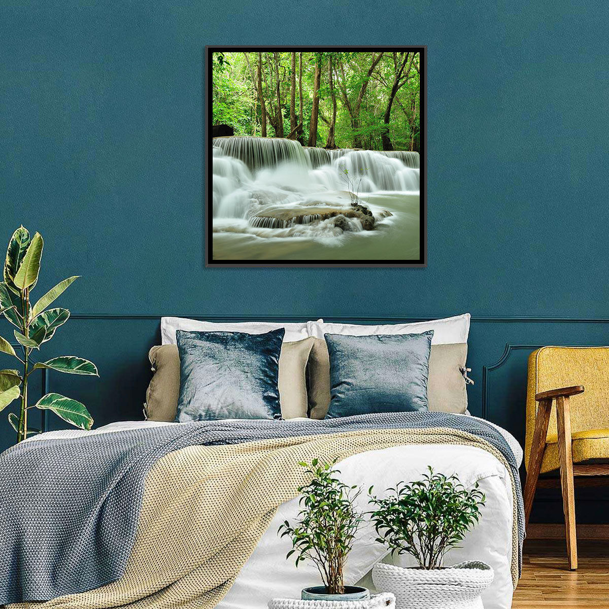 Erawan Falls Forest Cascade Wall Art in a room, landscape