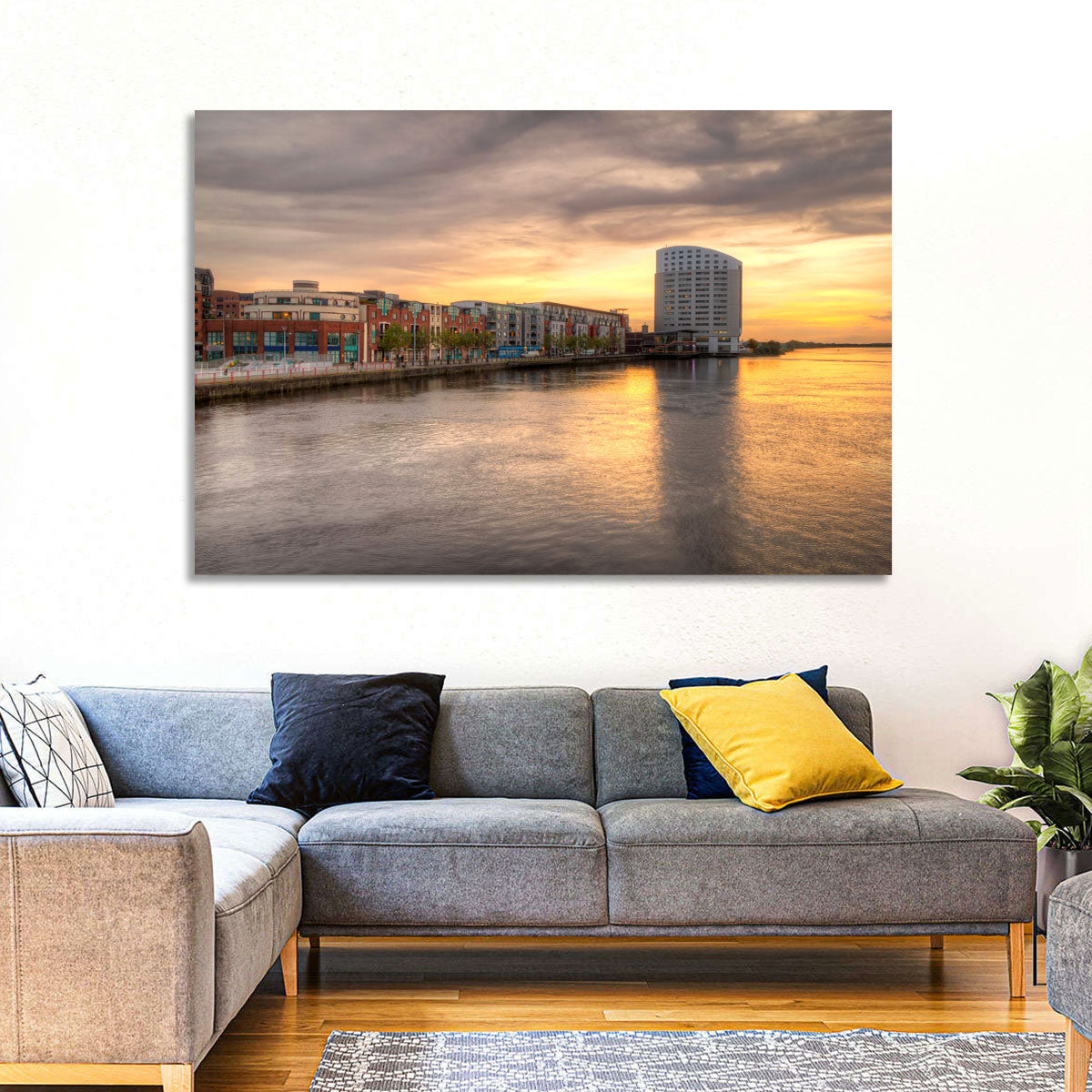Limerick Riverside at Dusk Wall Art in a room, landscape