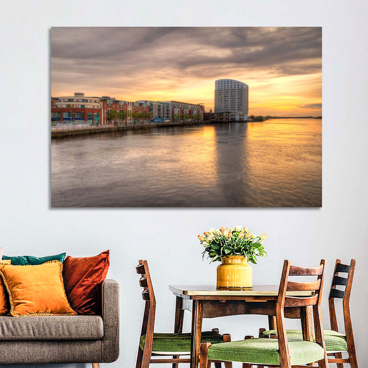 Limerick Riverside at Dusk Wall Art in a room, landscape