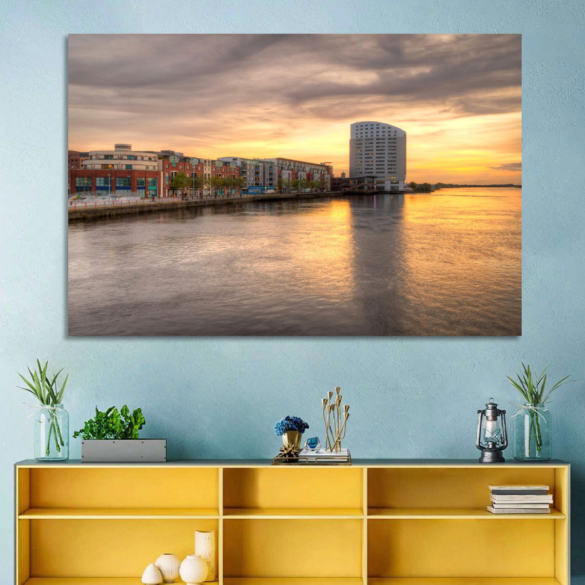 Limerick Riverside at Dusk Wall Art in a room, landscape