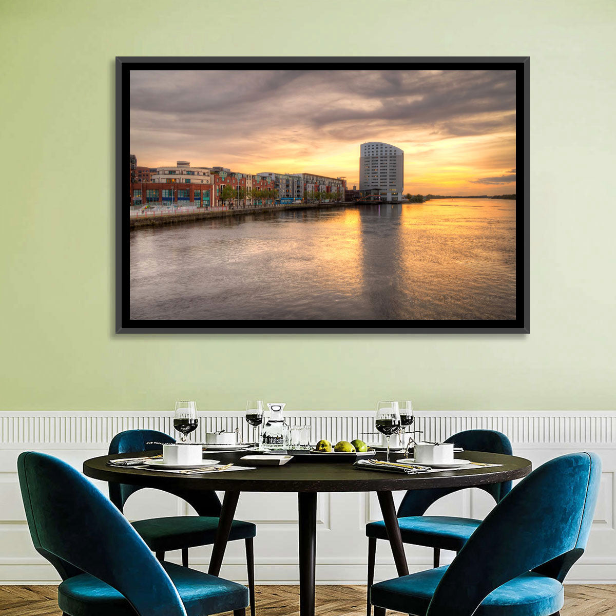 Limerick Riverside at Dusk Wall Art in a room, landscape