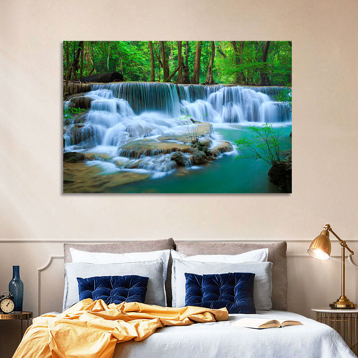 Huay Ma Khamin Erawan Waterfall Wall Art in a room, landscape