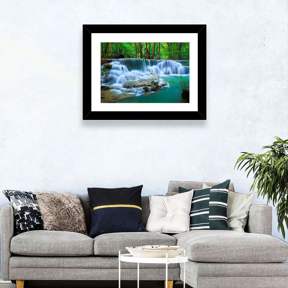 Huay Ma Khamin Erawan Waterfall Wall Art in a room, landscape