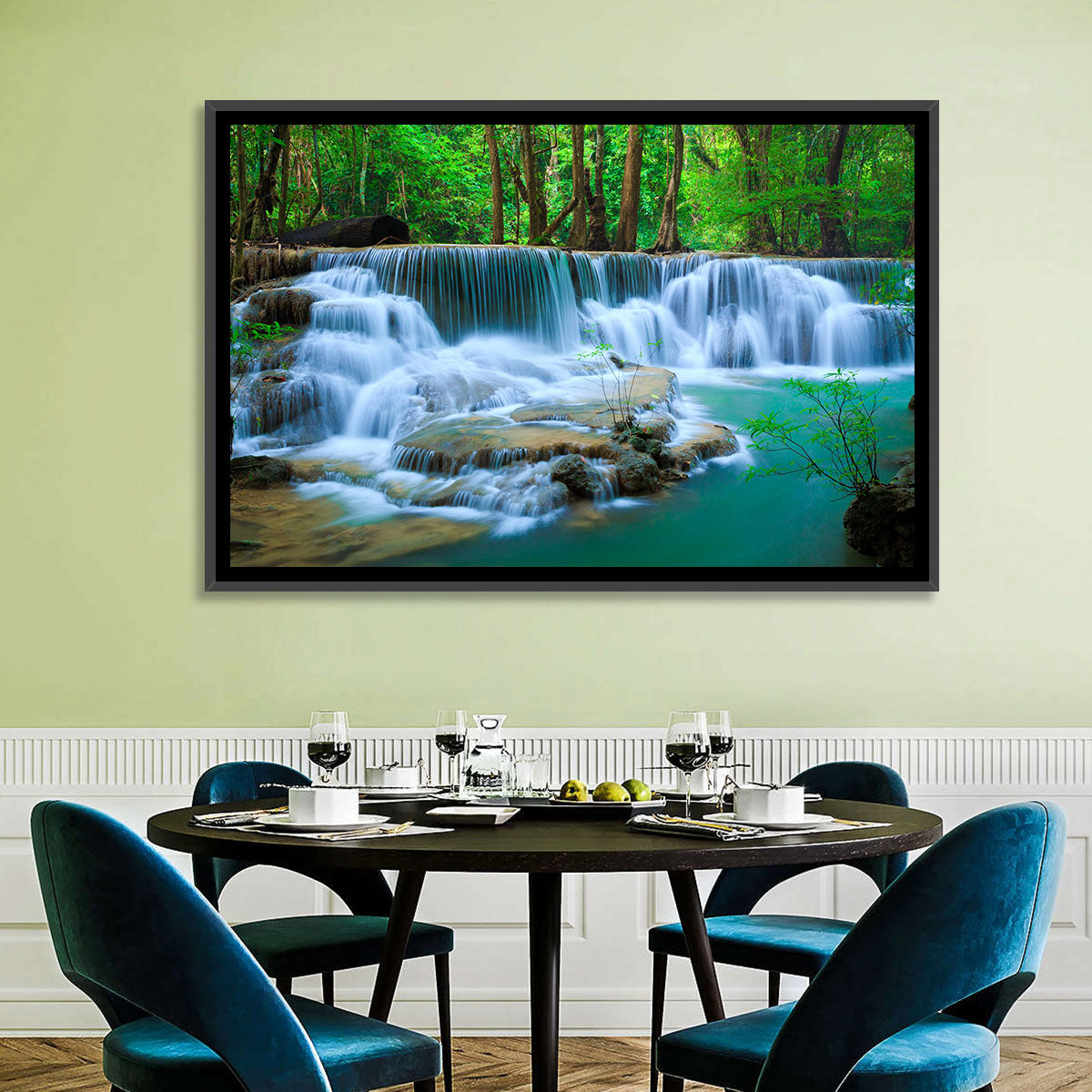 Huay Ma Khamin Erawan Waterfall Wall Art in a room, landscape