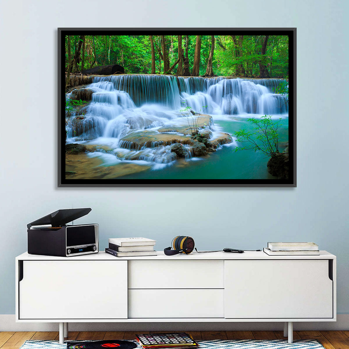 Huay Ma Khamin Erawan Waterfall Wall Art in a room, landscape