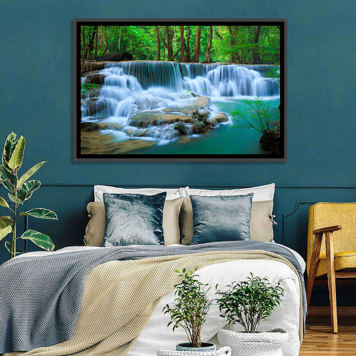 Huay Ma Khamin Erawan Waterfall Wall Art in a room, landscape