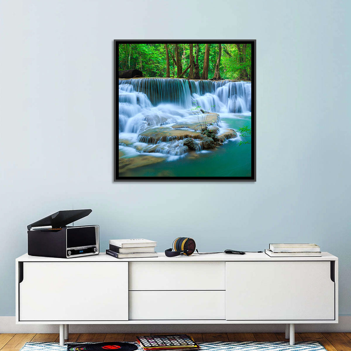 Huay Ma Khamin Erawan Waterfall Wall Art in a room, landscape