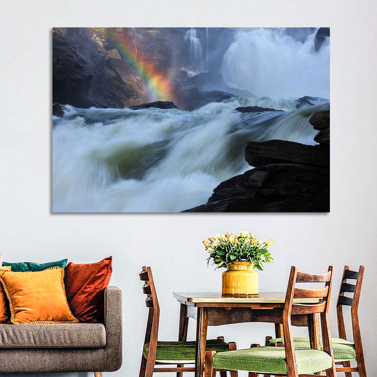 Rainbow Over Rushing River Wall Art