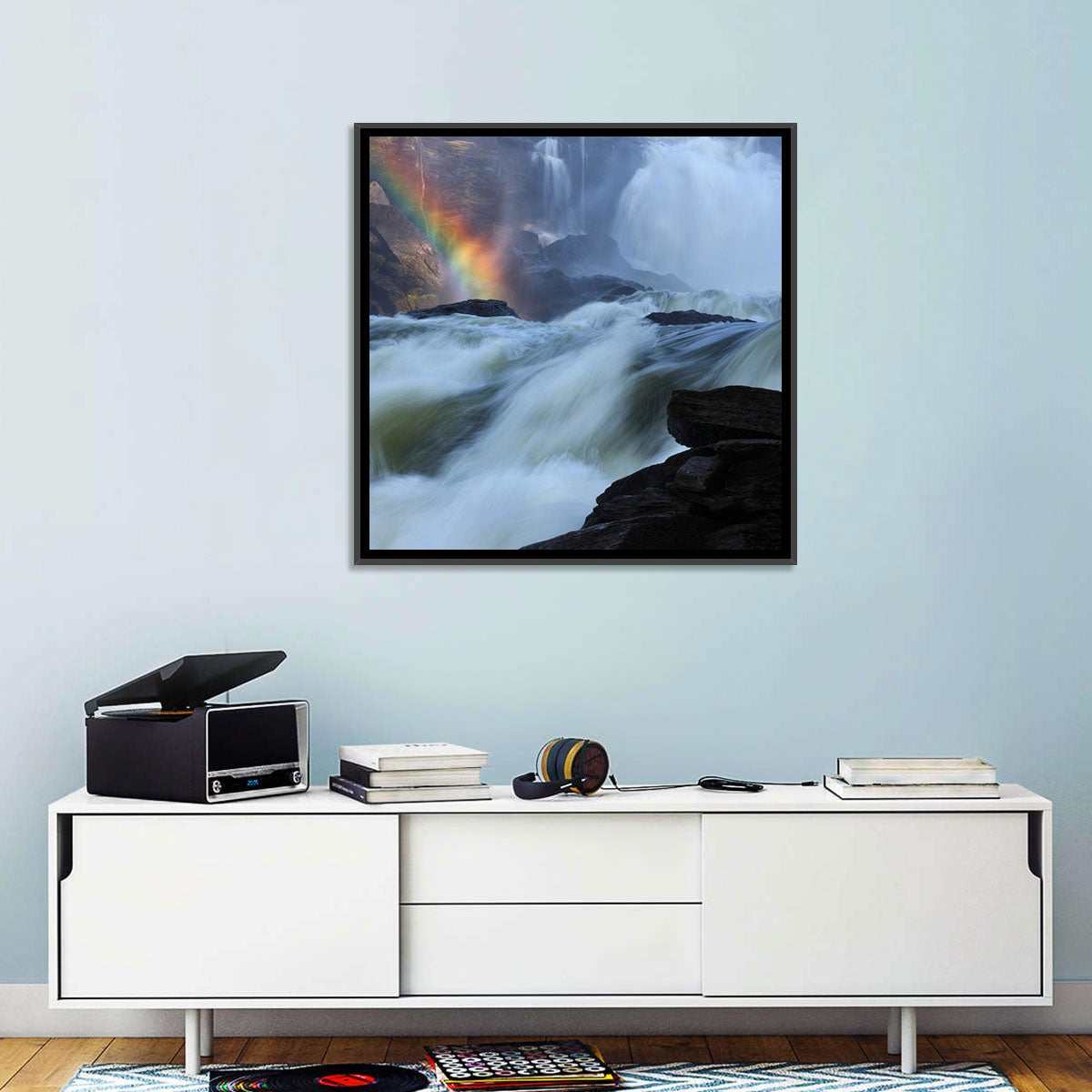 Rainbow Over Rushing River Wall Art