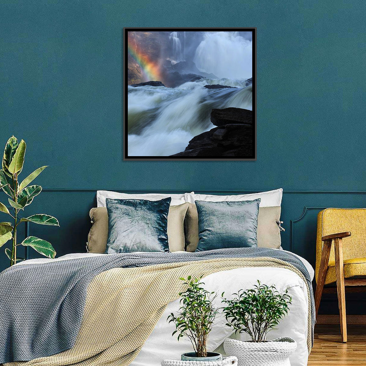 Rainbow Over Rushing River Wall Art