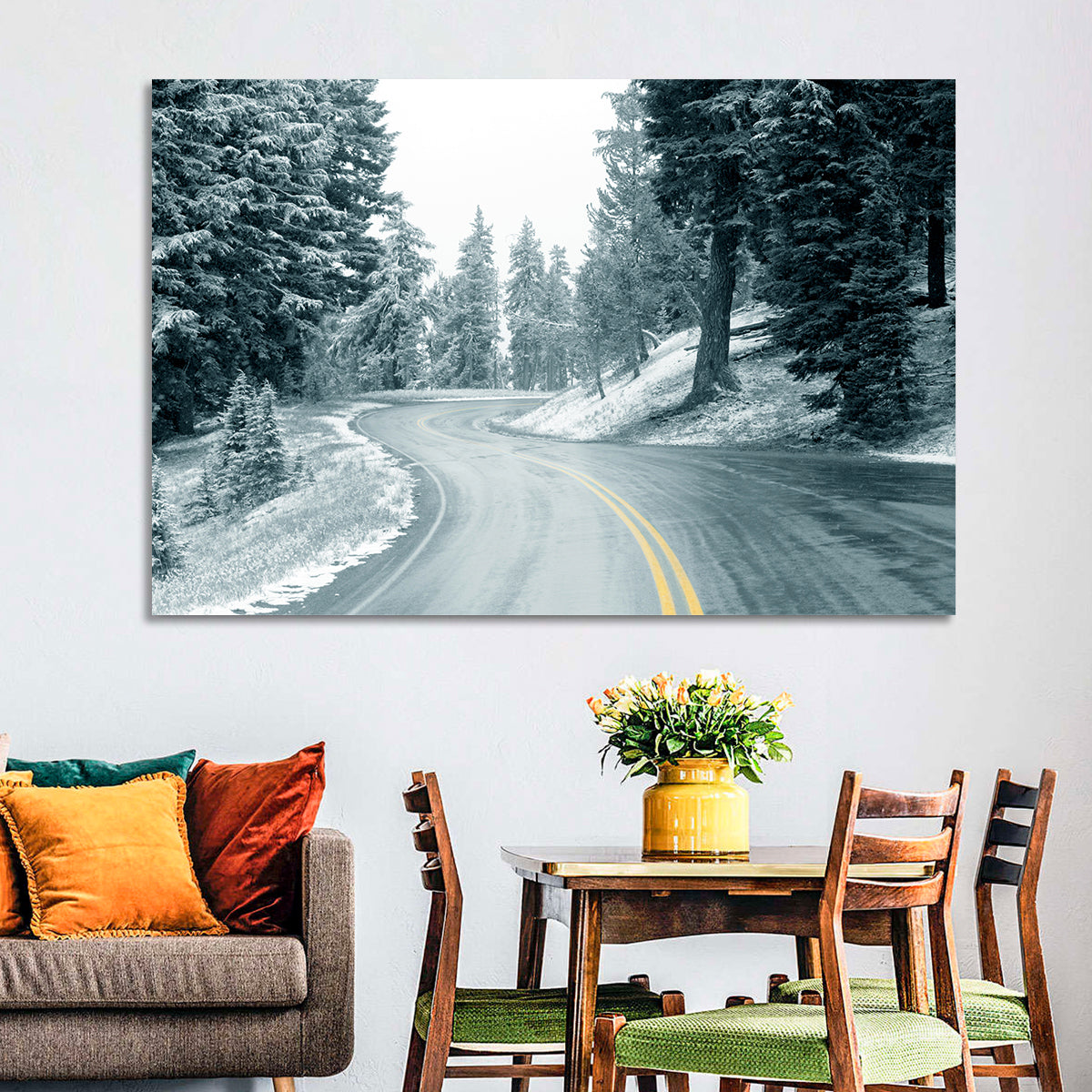 Winding Snowy Highway Wall Art