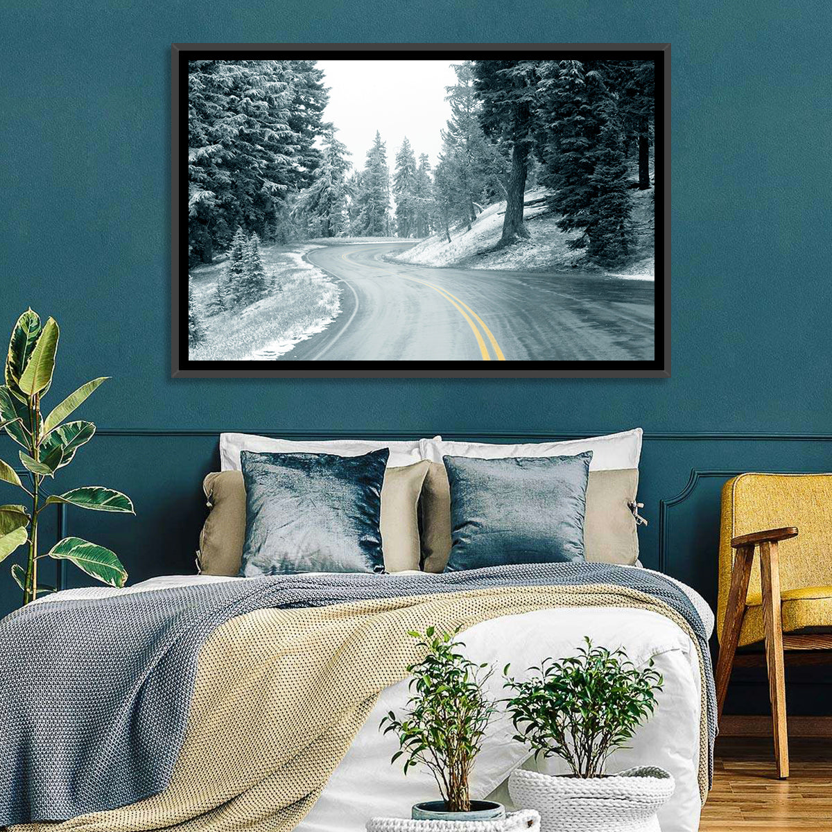 Winding Snowy Highway Wall Art