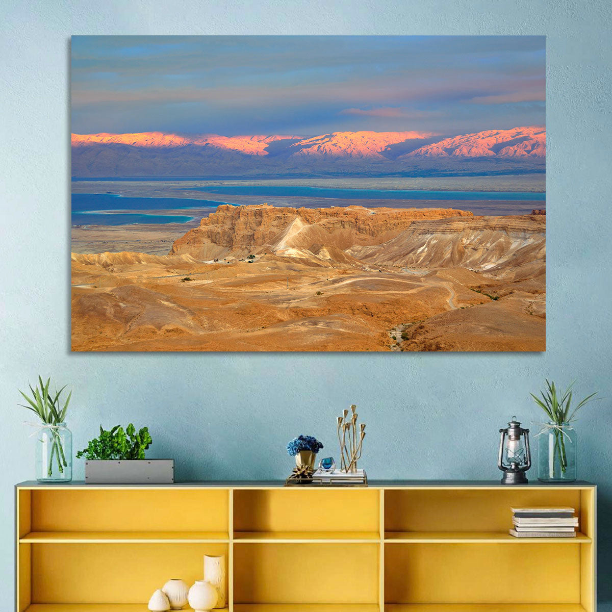 Masada Over the Dead Sea Wall Art in a room, landscape