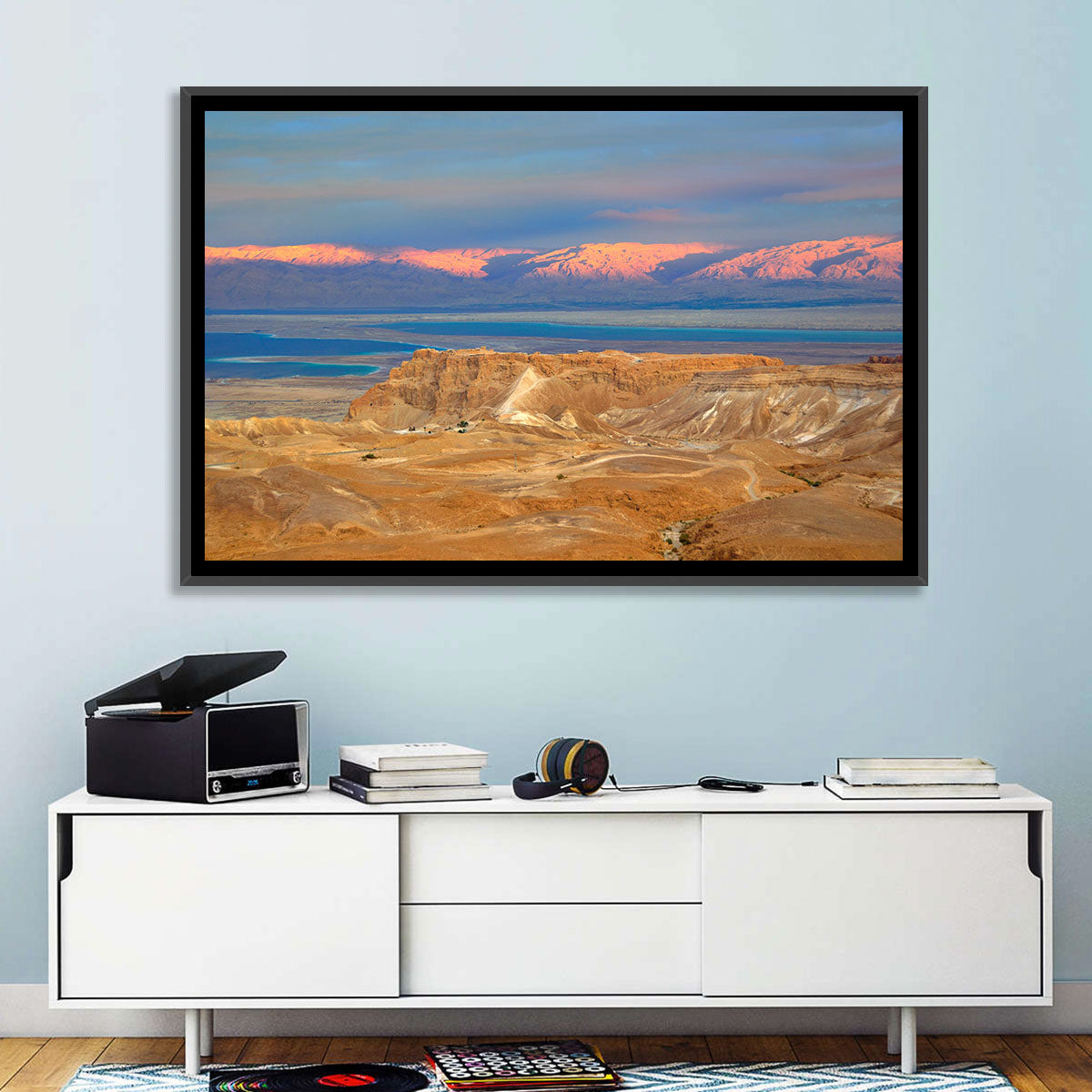 Masada Over the Dead Sea Wall Art in a room, landscape