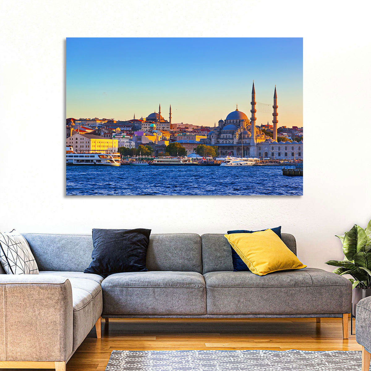 Istanbul Sunrise at Yeni Cami Wall Art in a room, landscape