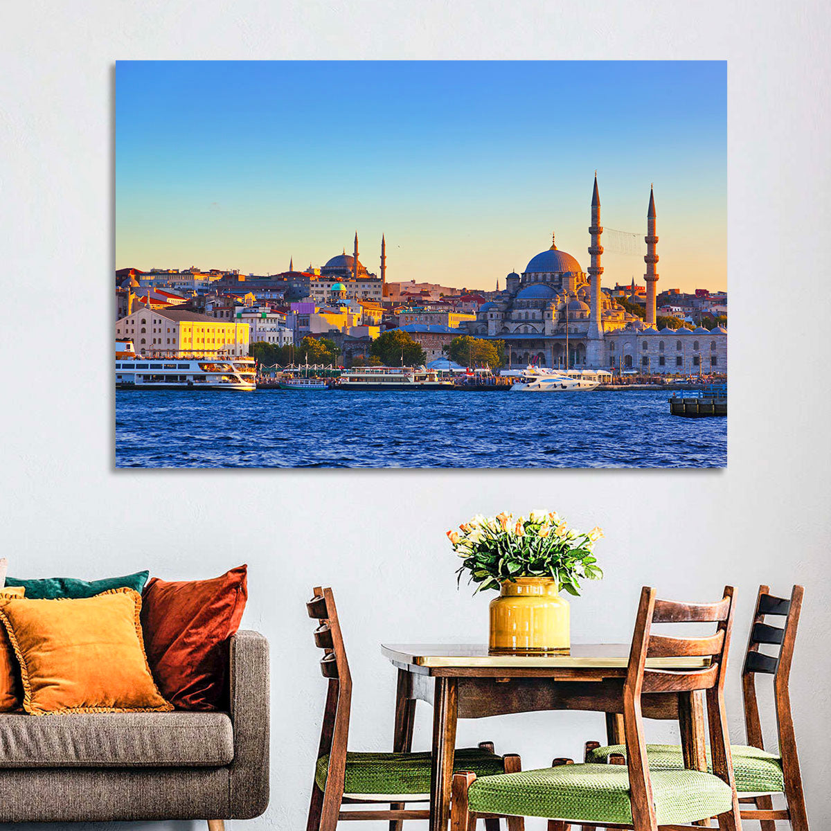 Istanbul Sunrise at Yeni Cami Wall Art in a room, landscape
