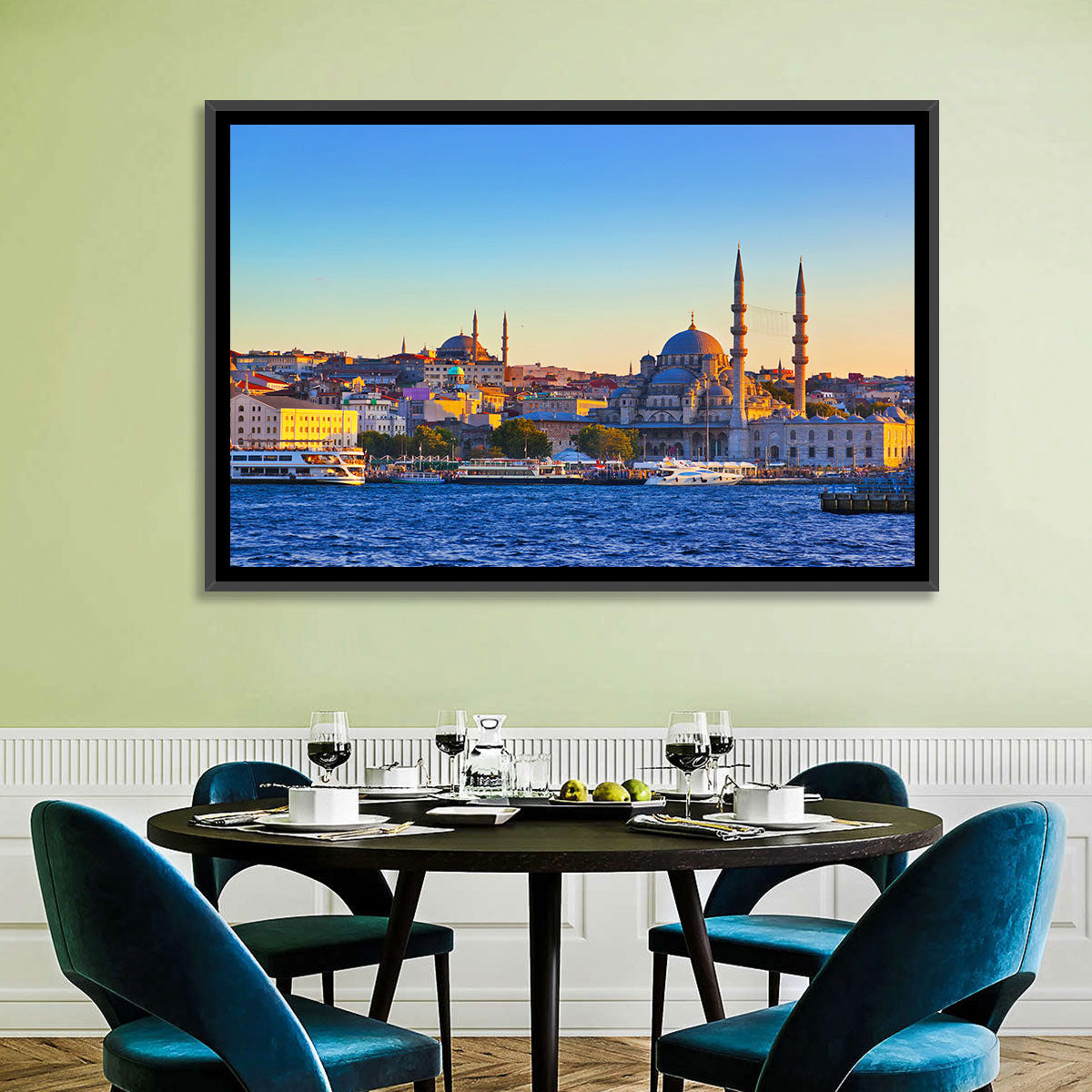 Istanbul Sunrise at Yeni Cami Wall Art in a room, landscape
