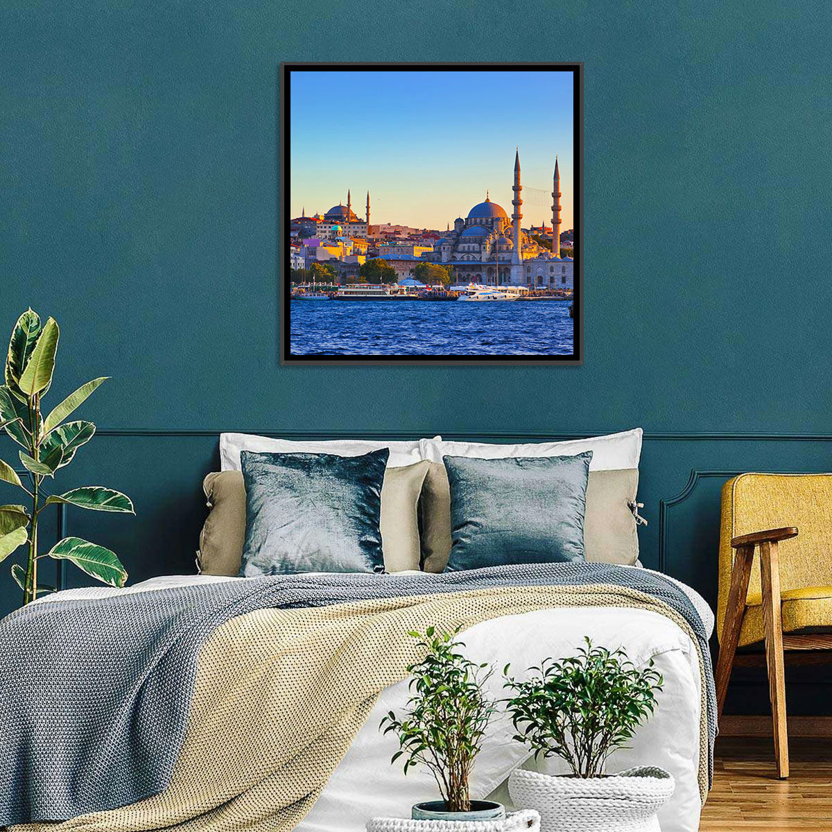 Istanbul Sunrise at Yeni Cami Wall Art in a room, landscape
