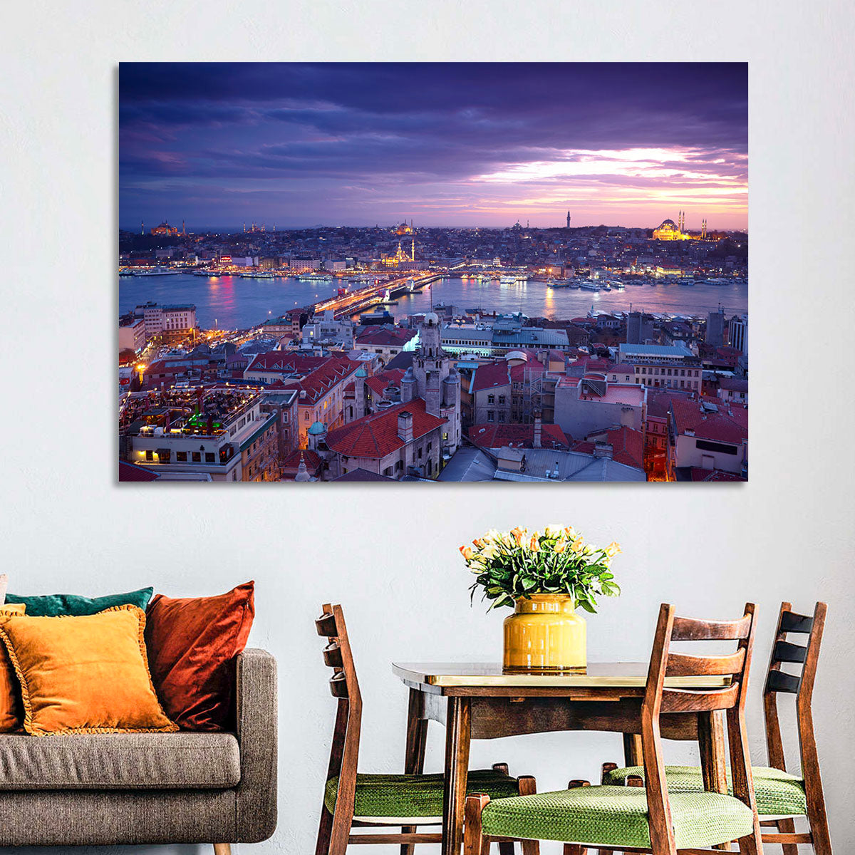 Istanbul Twilight Skyline Wall Art in a room, landscape