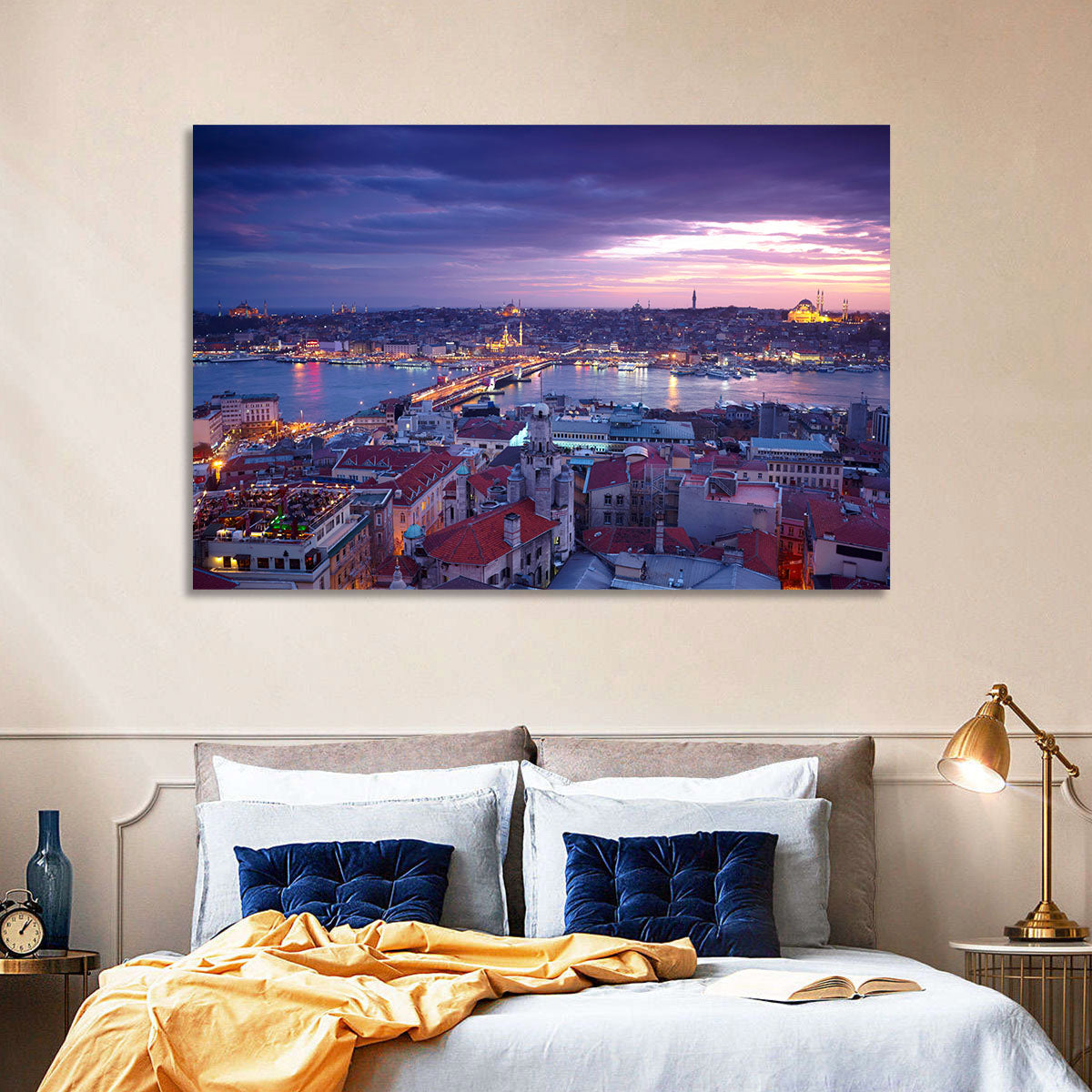 Istanbul Twilight Skyline Wall Art in a room, landscape