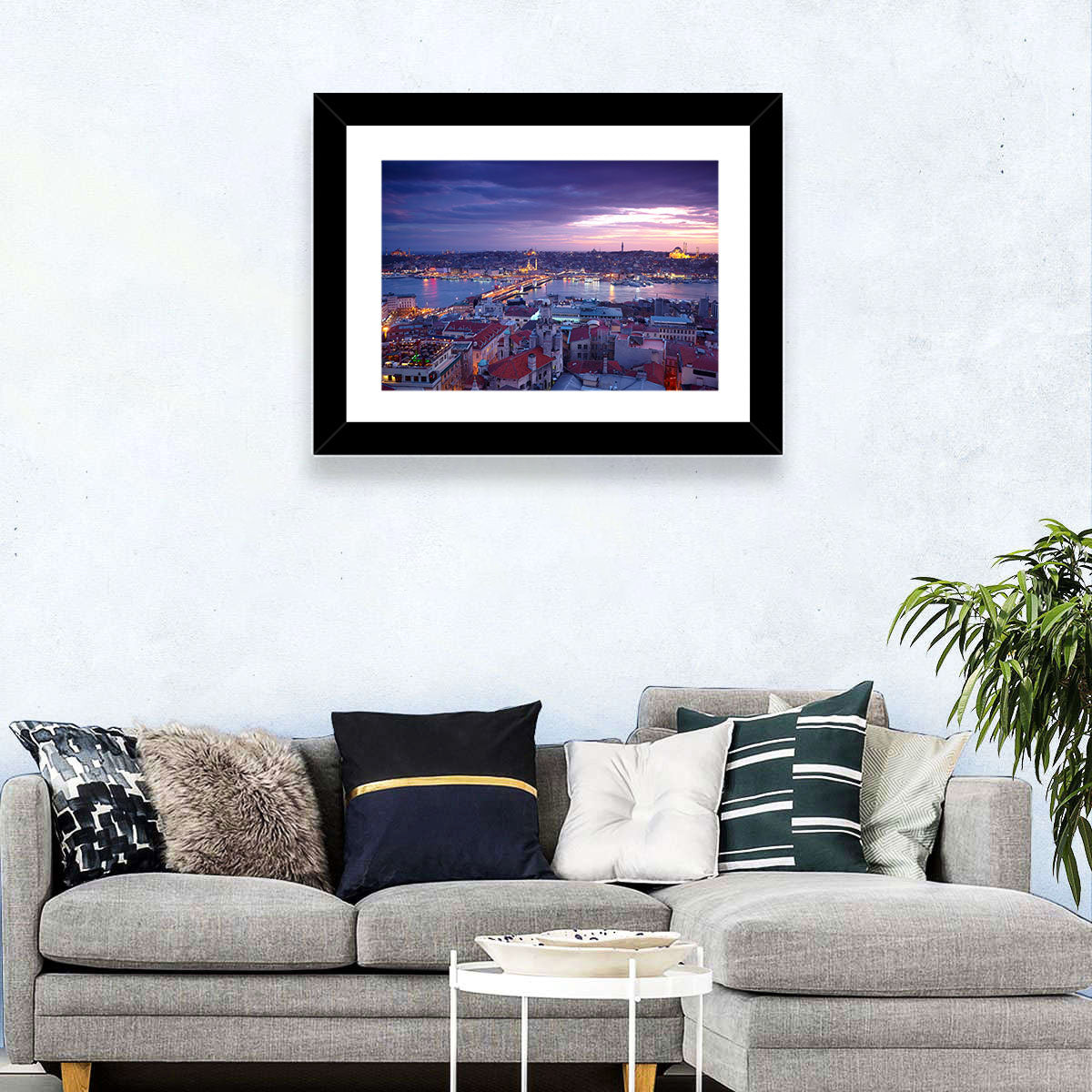 Istanbul Twilight Skyline Wall Art in a room, landscape