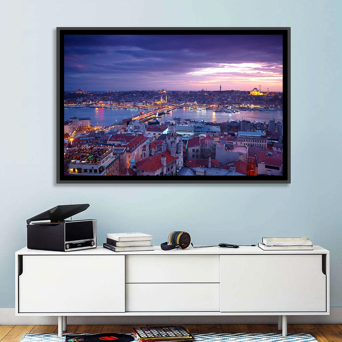 Istanbul Twilight Skyline Wall Art in a room, landscape