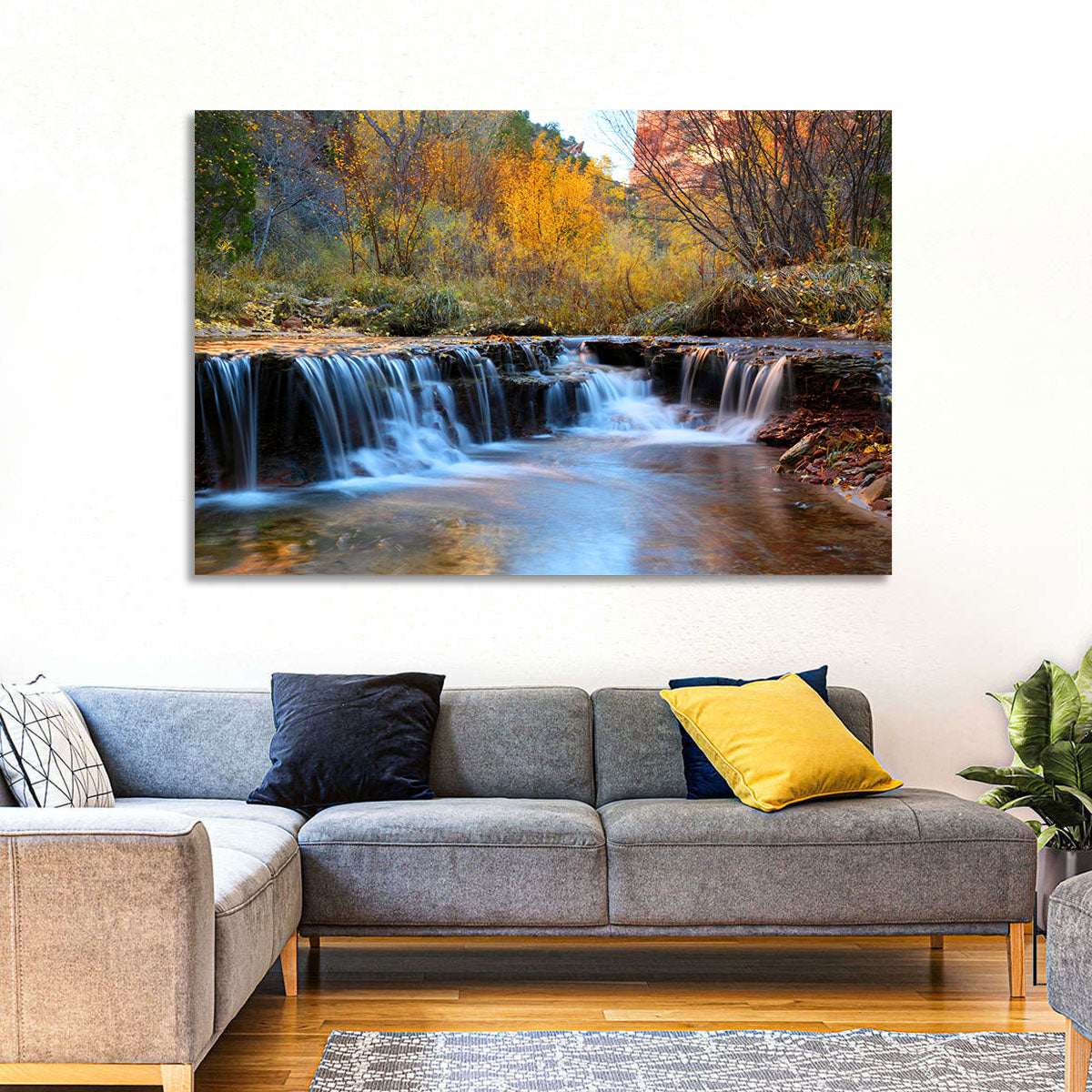 Autumn Stream at Zion Canyon Wall Art in a room, landscape