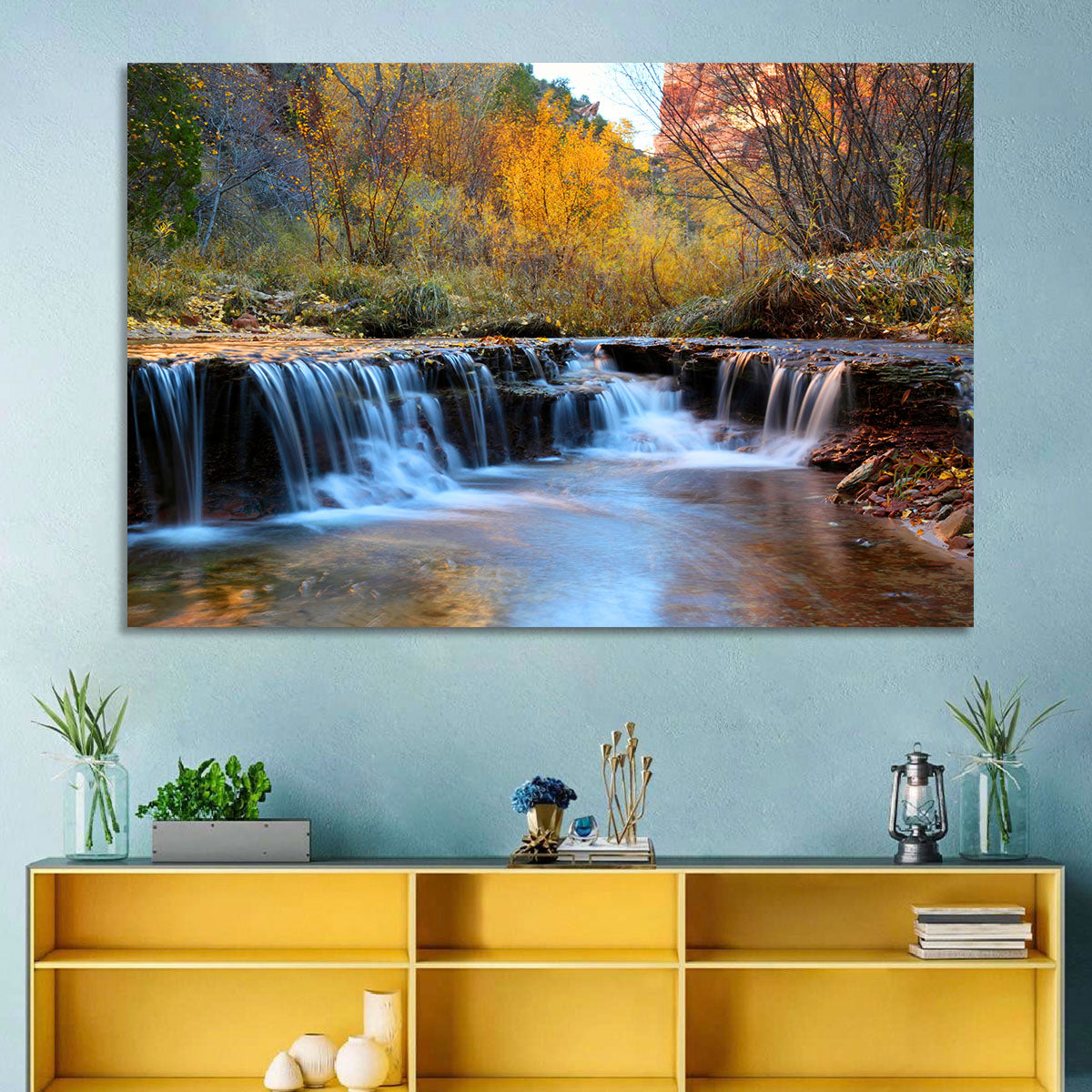 Autumn Stream at Zion Canyon Wall Art in a room, landscape