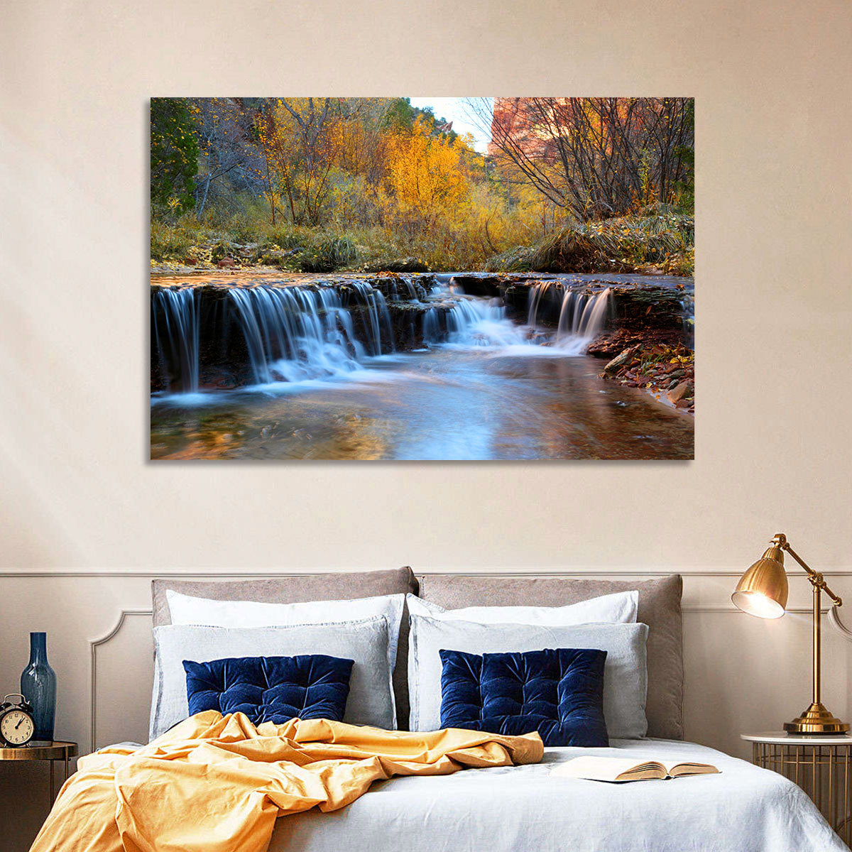 Autumn Stream at Zion Canyon Wall Art in a room, landscape