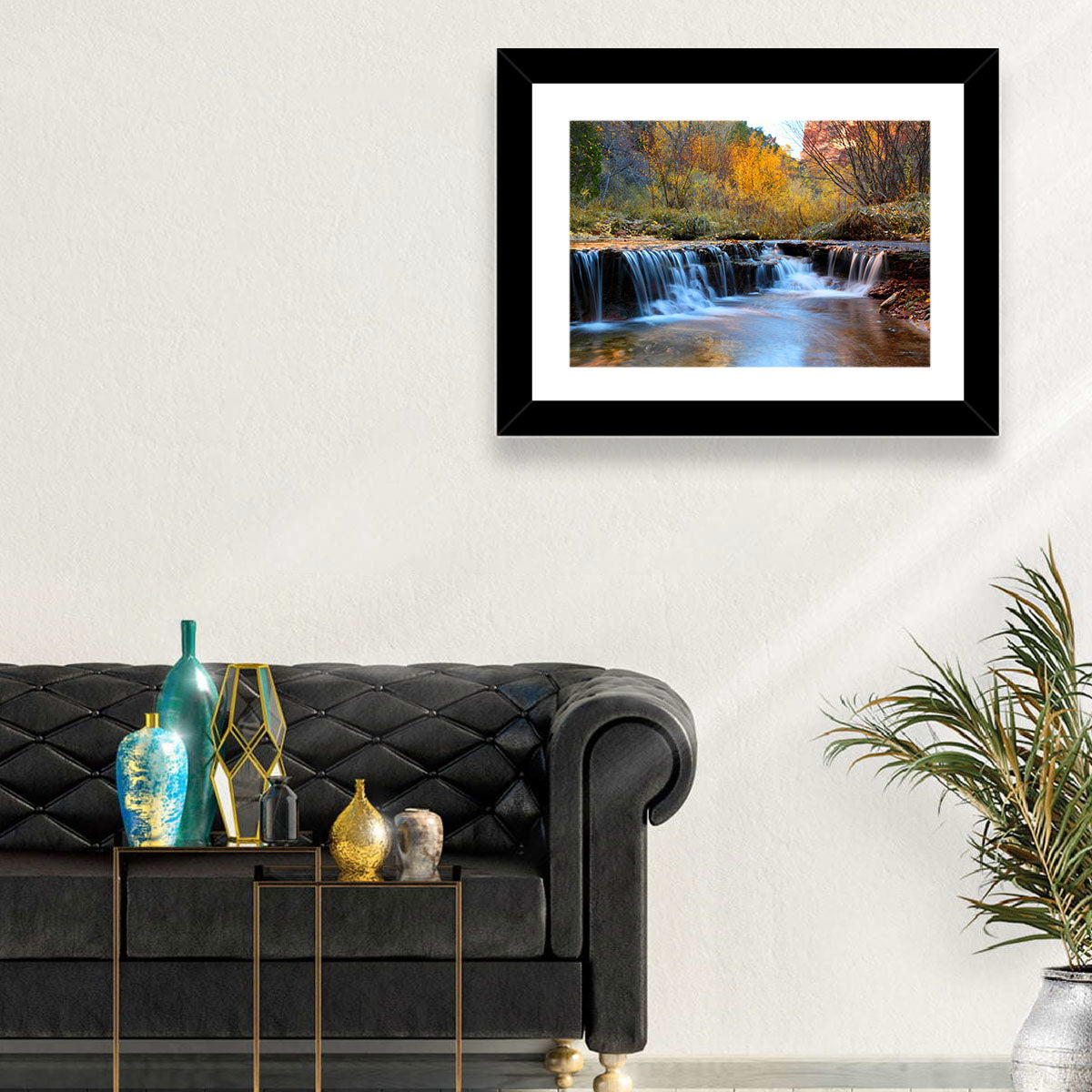 Autumn Stream at Zion Canyon Wall Art in a room, landscape