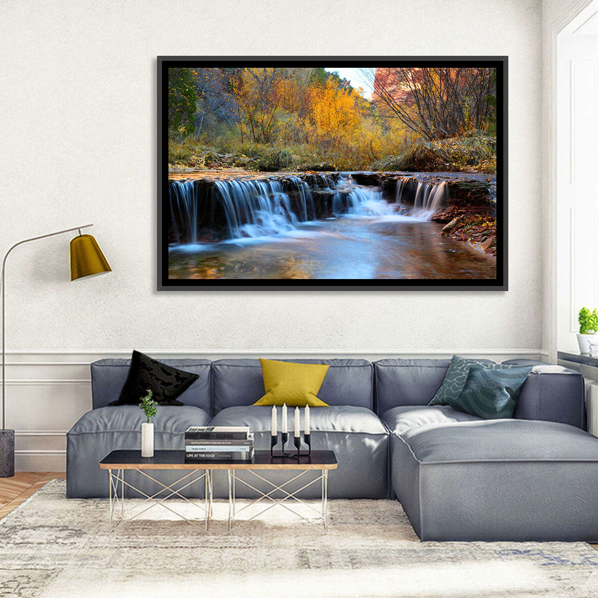 Autumn Stream at Zion Canyon Wall Art in a room, landscape