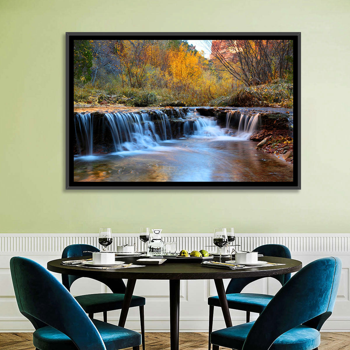 Autumn Stream at Zion Canyon Wall Art in a room, landscape