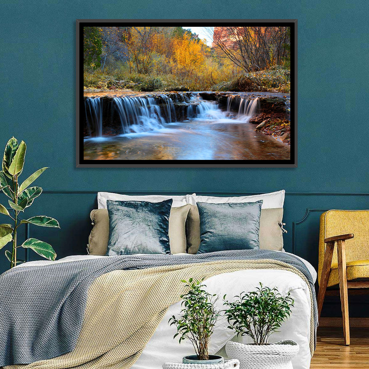 Autumn Stream at Zion Canyon Wall Art in a room, landscape