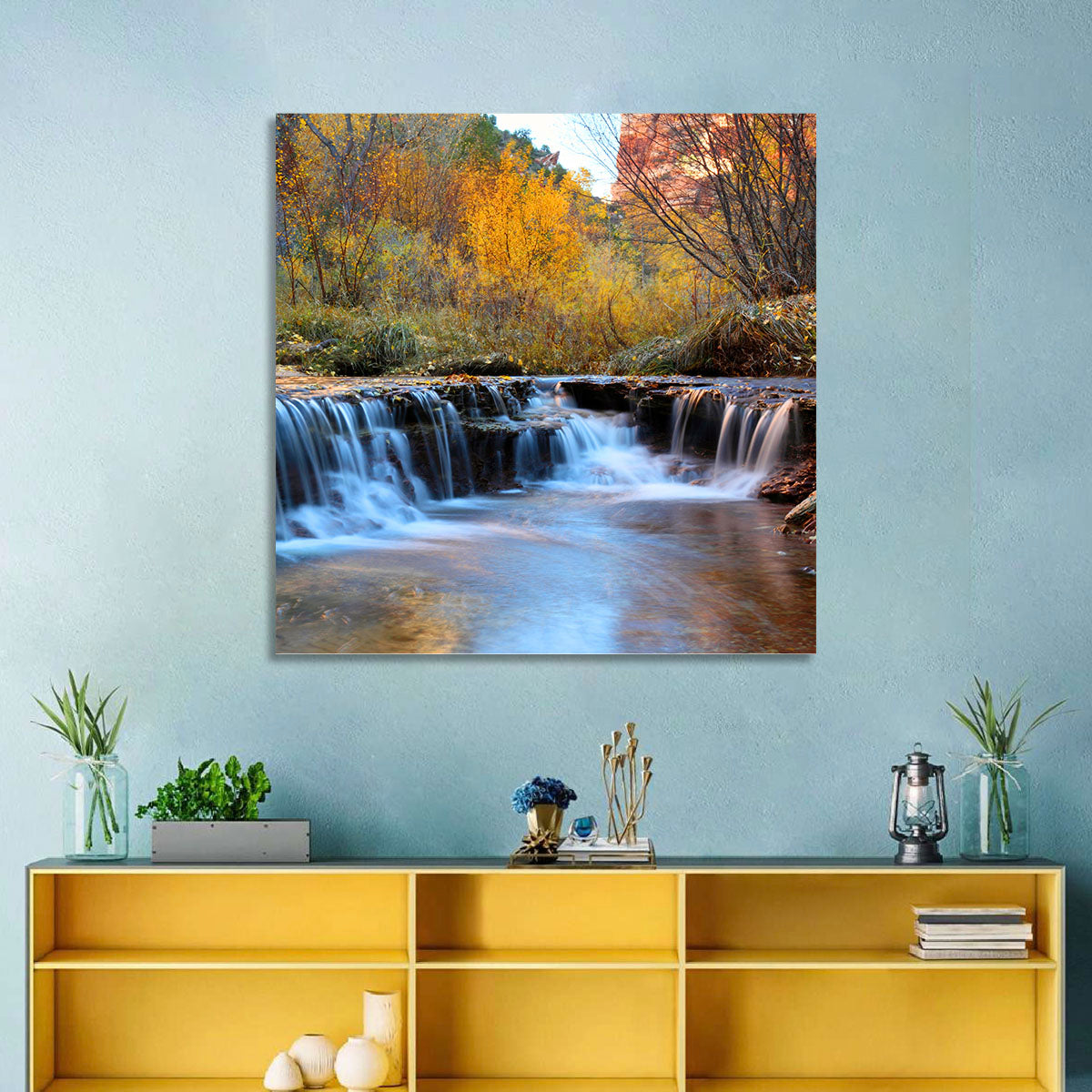 Autumn Stream at Zion Canyon Wall Art in a room, landscape