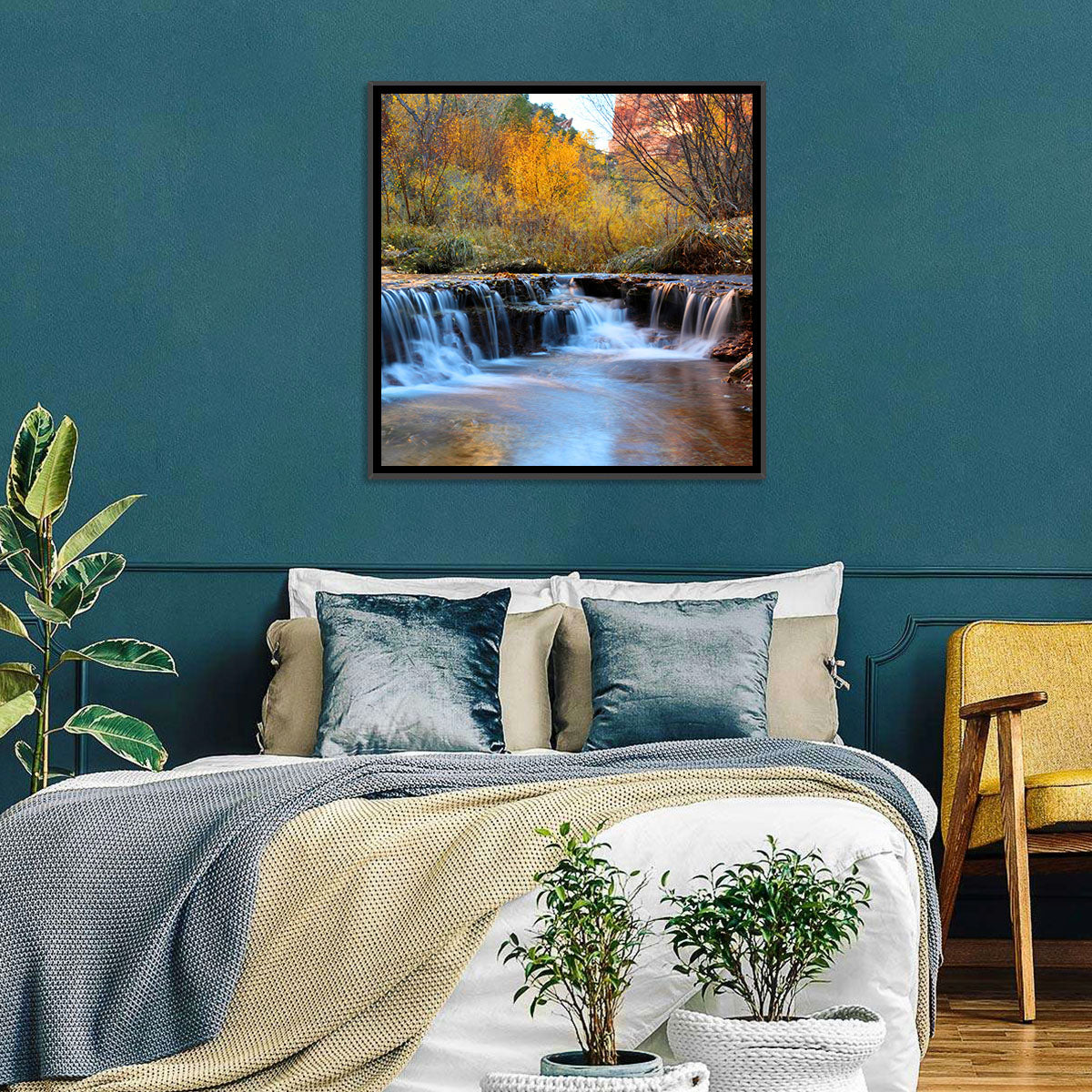 Autumn Stream at Zion Canyon Wall Art in a room, landscape