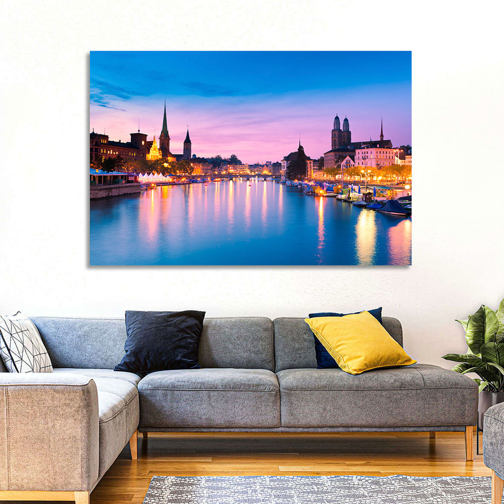 Zurich Blue Hour Over the Limmat Wall Art
