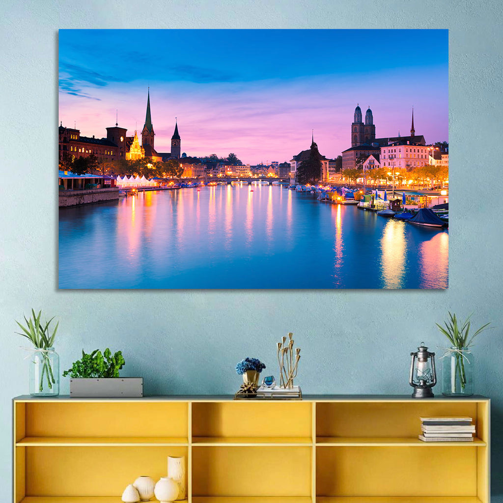 Zurich Blue Hour Over the Limmat Wall Art