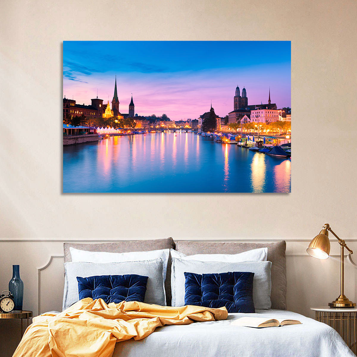 Zurich Blue Hour Over the Limmat Wall Art in a room, landscape