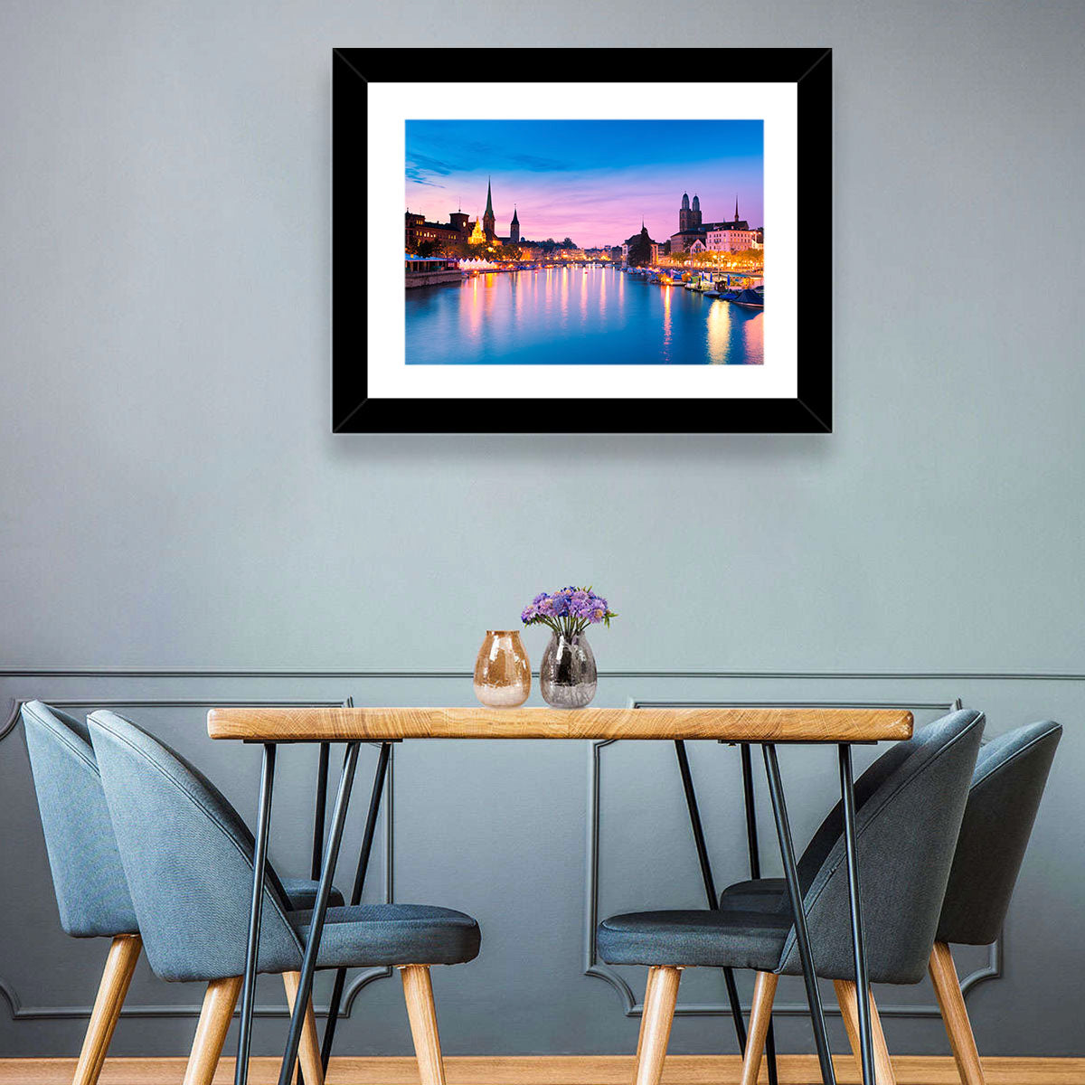 Zurich Blue Hour Over the Limmat Wall Art in a room, landscape